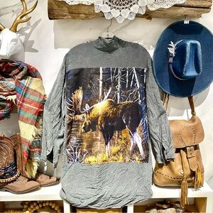 Upcycled Wildlife boho rustic shirt/shacket w country farmhouse vibe